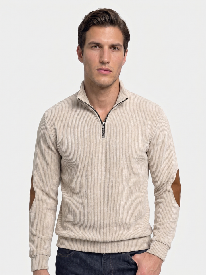 High Collar Quarter Zip Corduroy Pullover - Cross &amp; Crown